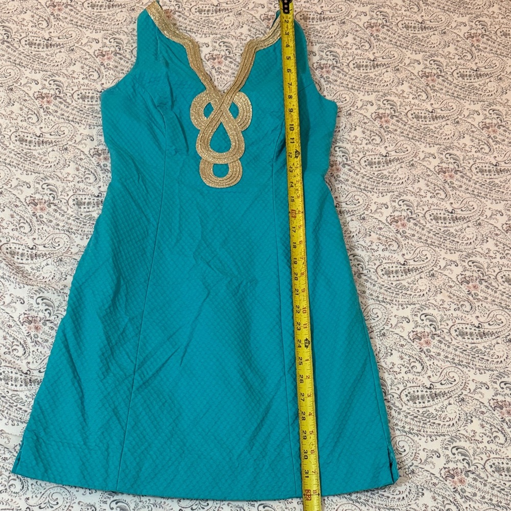 Lilly Pulitzer Teal Sleeveless Dress with Gold Trim - Picture 4 of 5